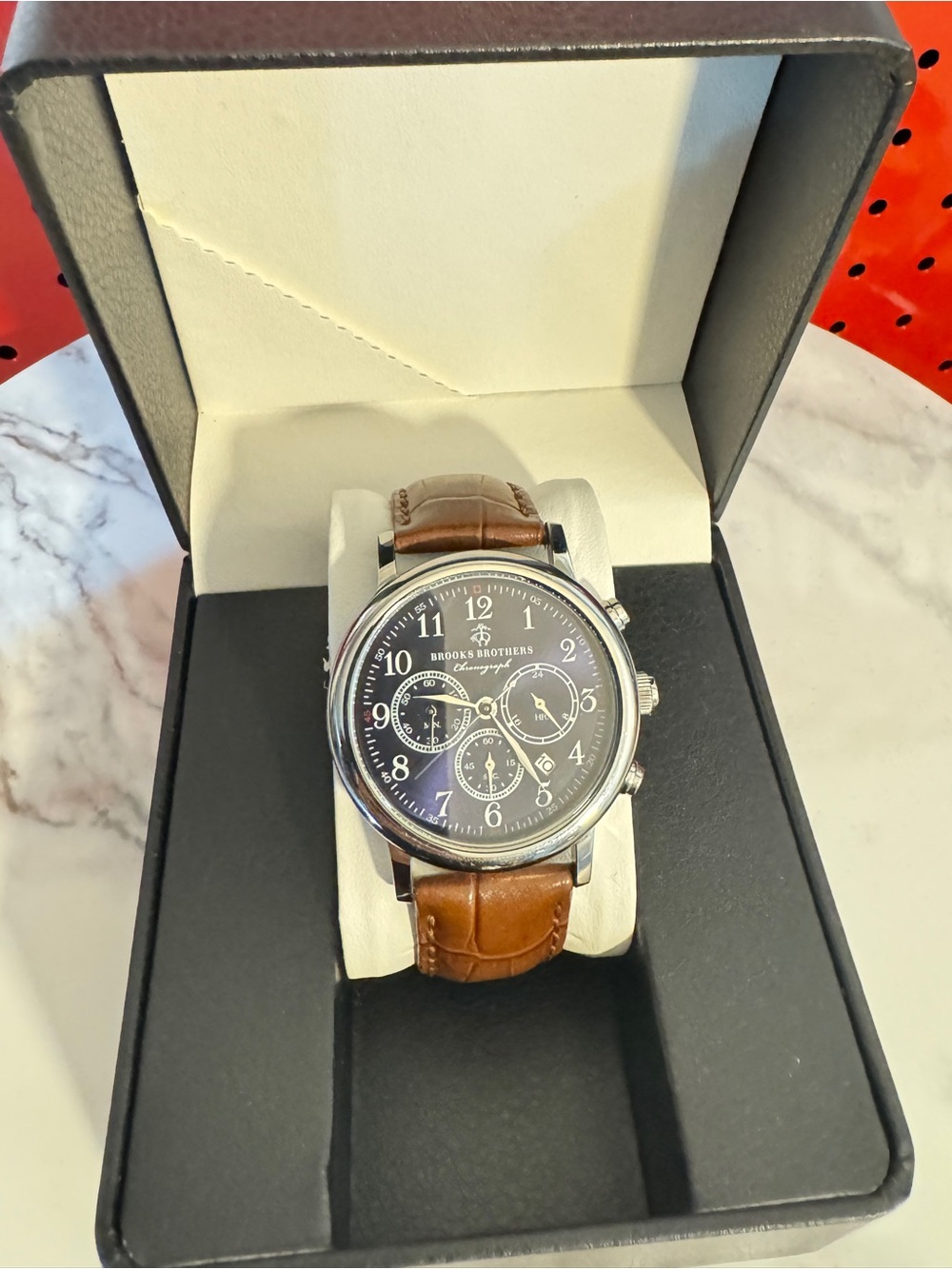 Brooks Brothers Men’s Chronograph Silver Quartz Blue Dial Watch